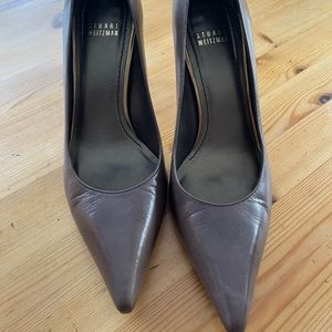 Stuart Weitzman Black Pleated Leather Heels